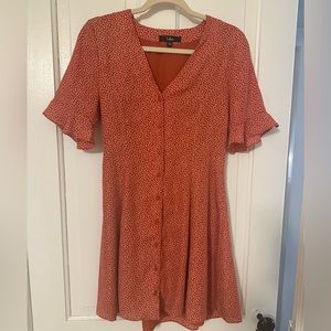 Lulus Castana Rust Red Print Button-Up Dress